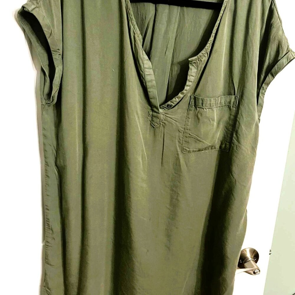 Standard Grace Khaki Shirt Dress Lyocell Relaxed Fit Button Front Casual XL–XXL